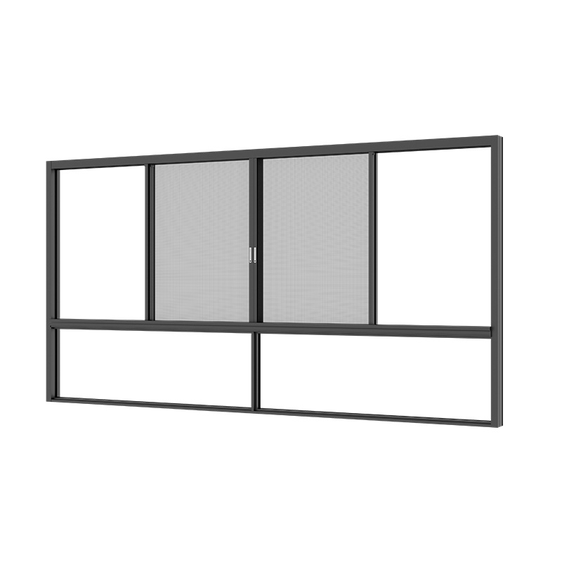 Aluminum window frame extrusion cross section detailing internal drainage chambers and thermal breaks